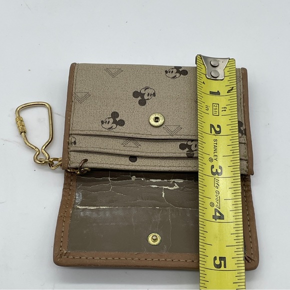 Mickey Mouse Disney Wallet Coin Purse Credit Card Holder Beige Key Chain - Picture 7 of 11